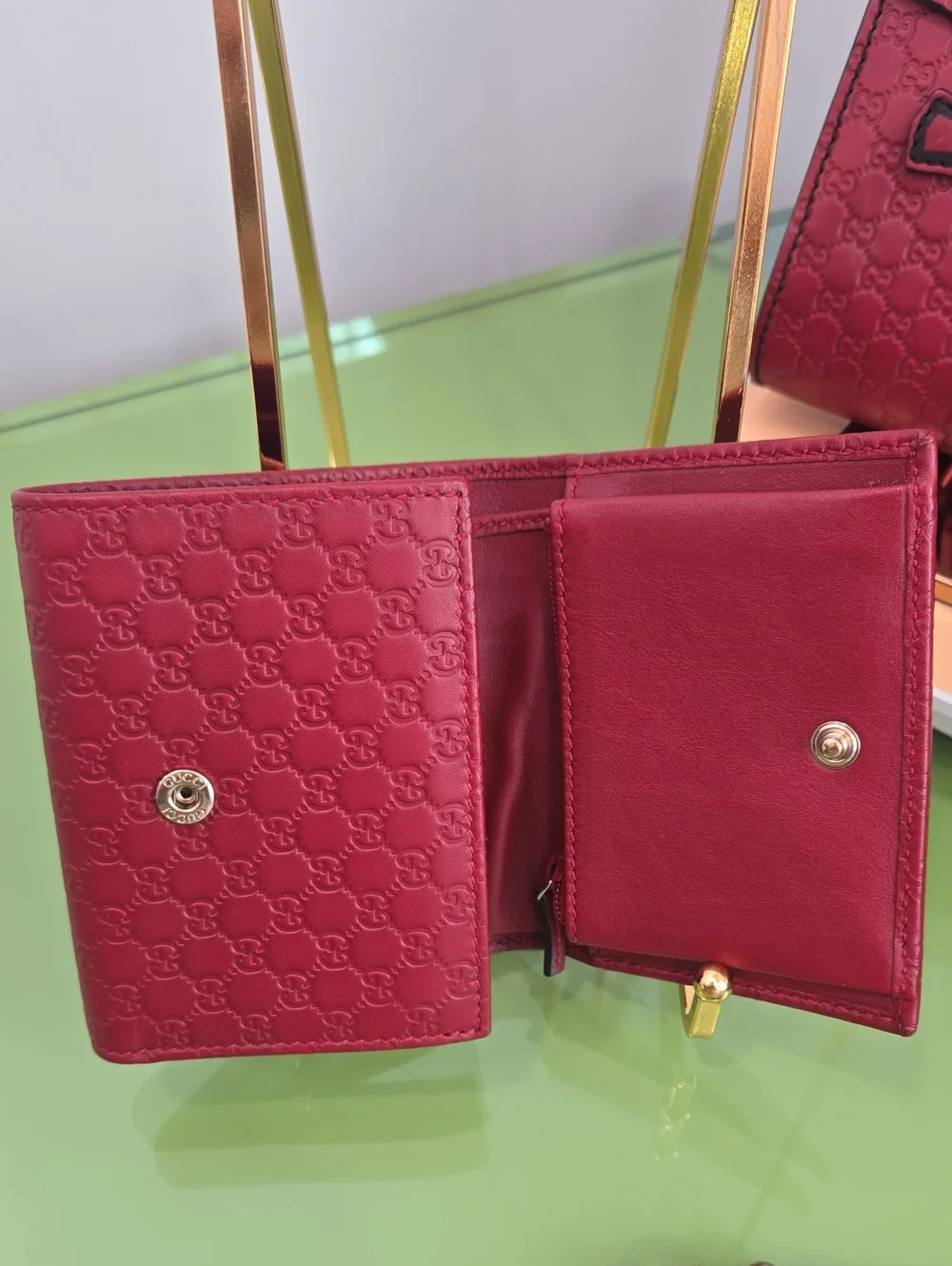 Gucci Guccisima Burgundy Red Mini Shoulder Bag with Tassel and Wallet